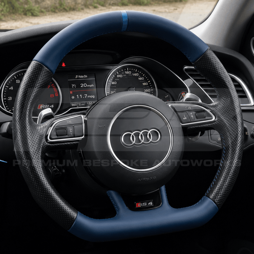 Audi custom steering wheel, hand-finished by Premium Bespoke AutoWorks