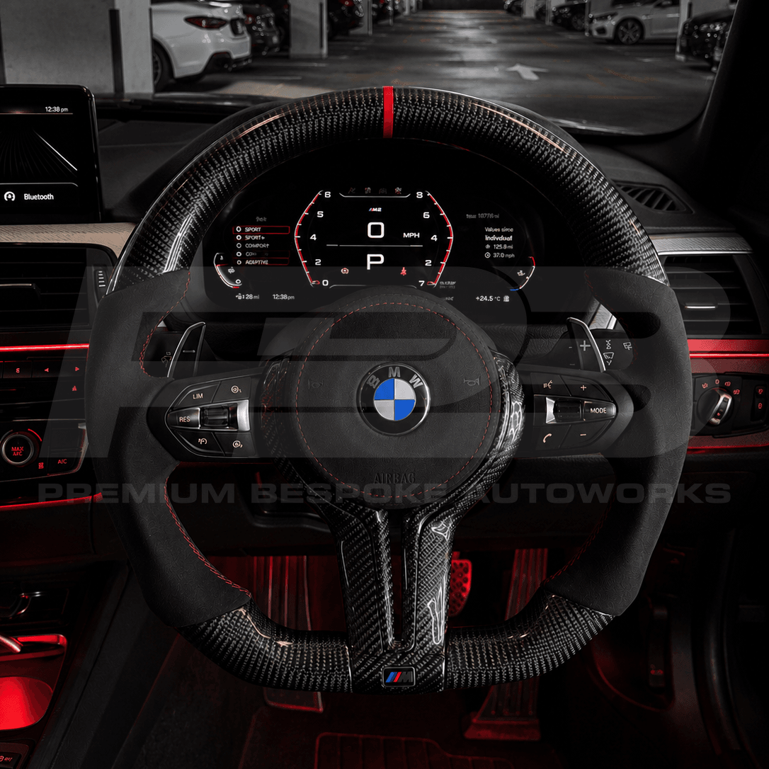 BMW F8x M carbon fibre steering wheel with black Alcantara grips