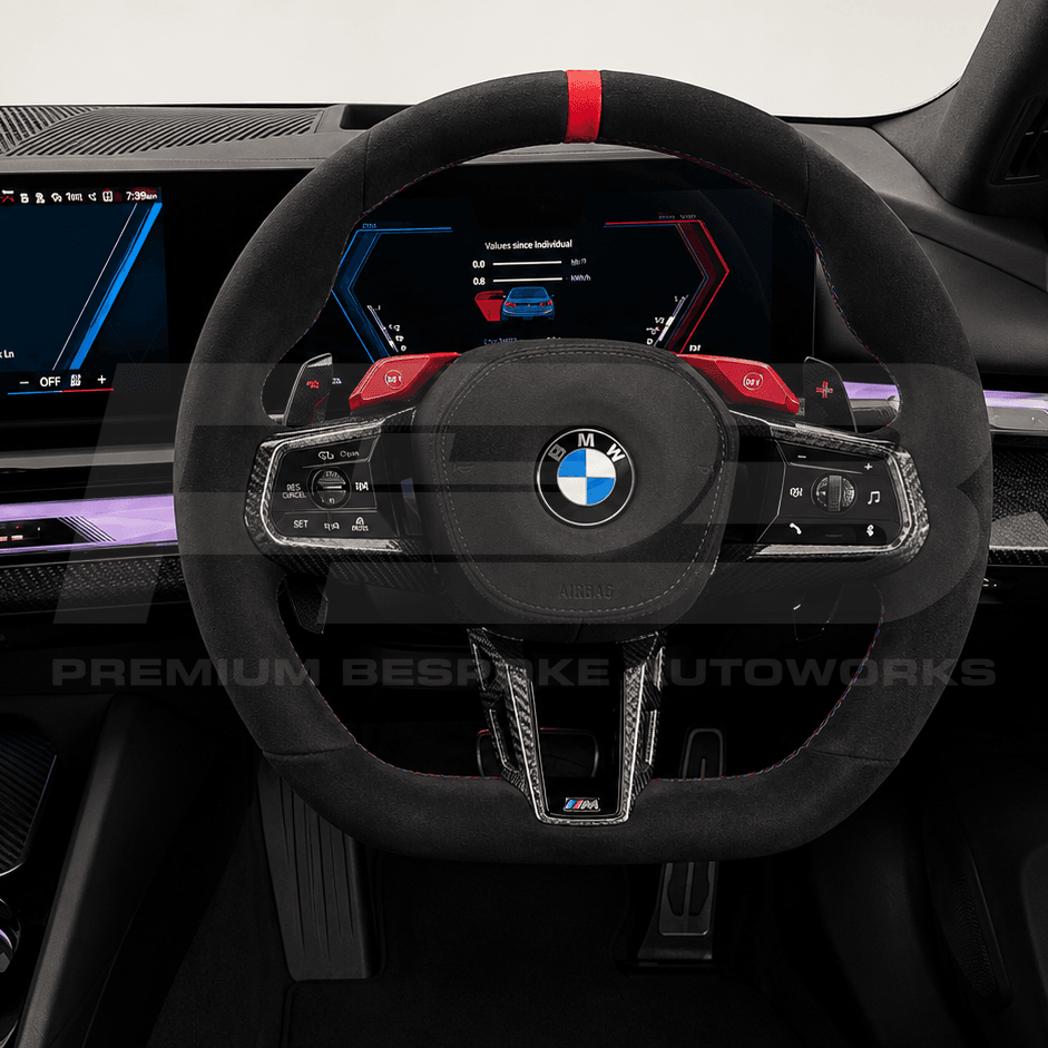 Bespoke BMW 5 Series G60 steering wheel in Alcantara