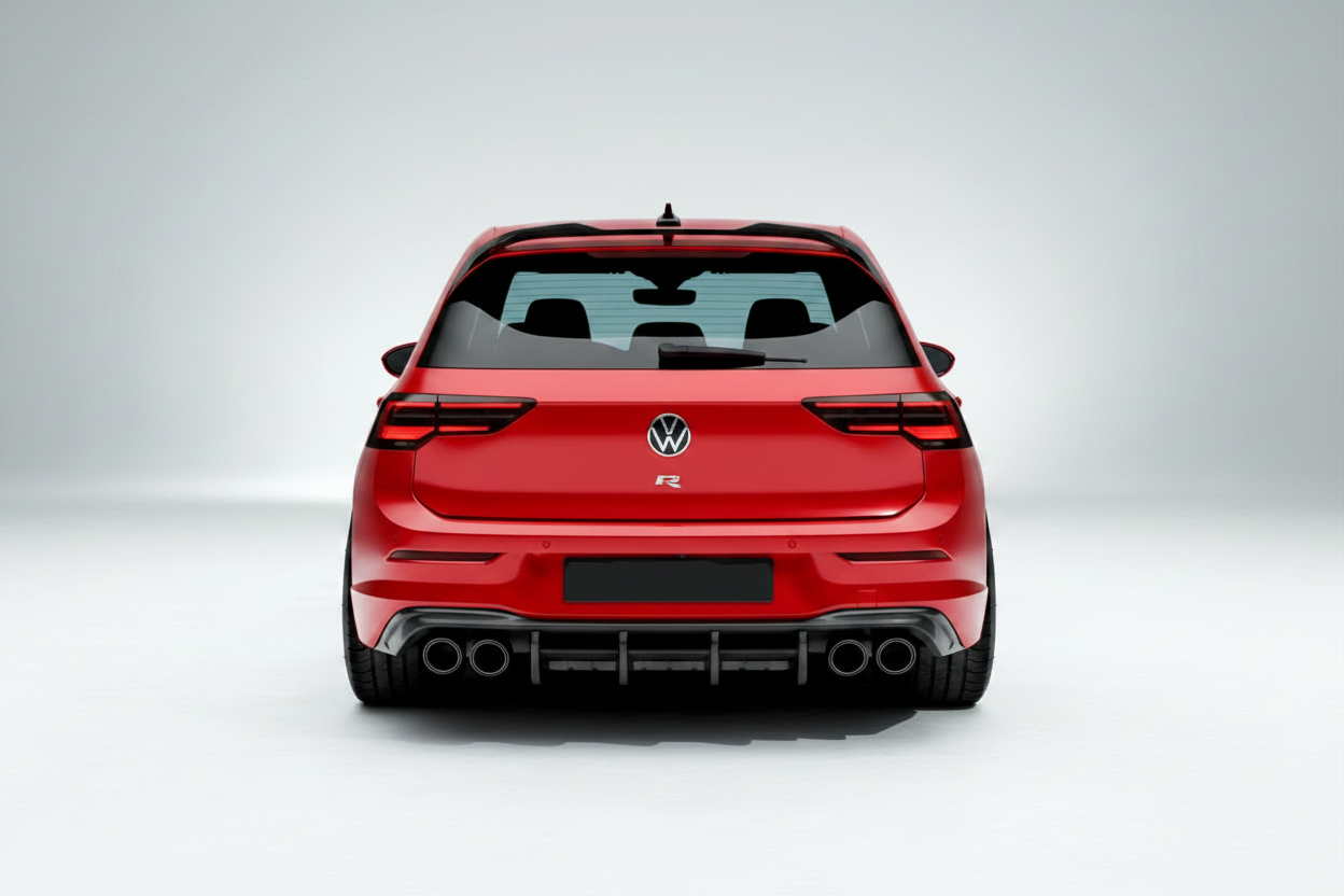 Golf R MK8 Carbon Fibre rear roof spoiler fitted on vehicle