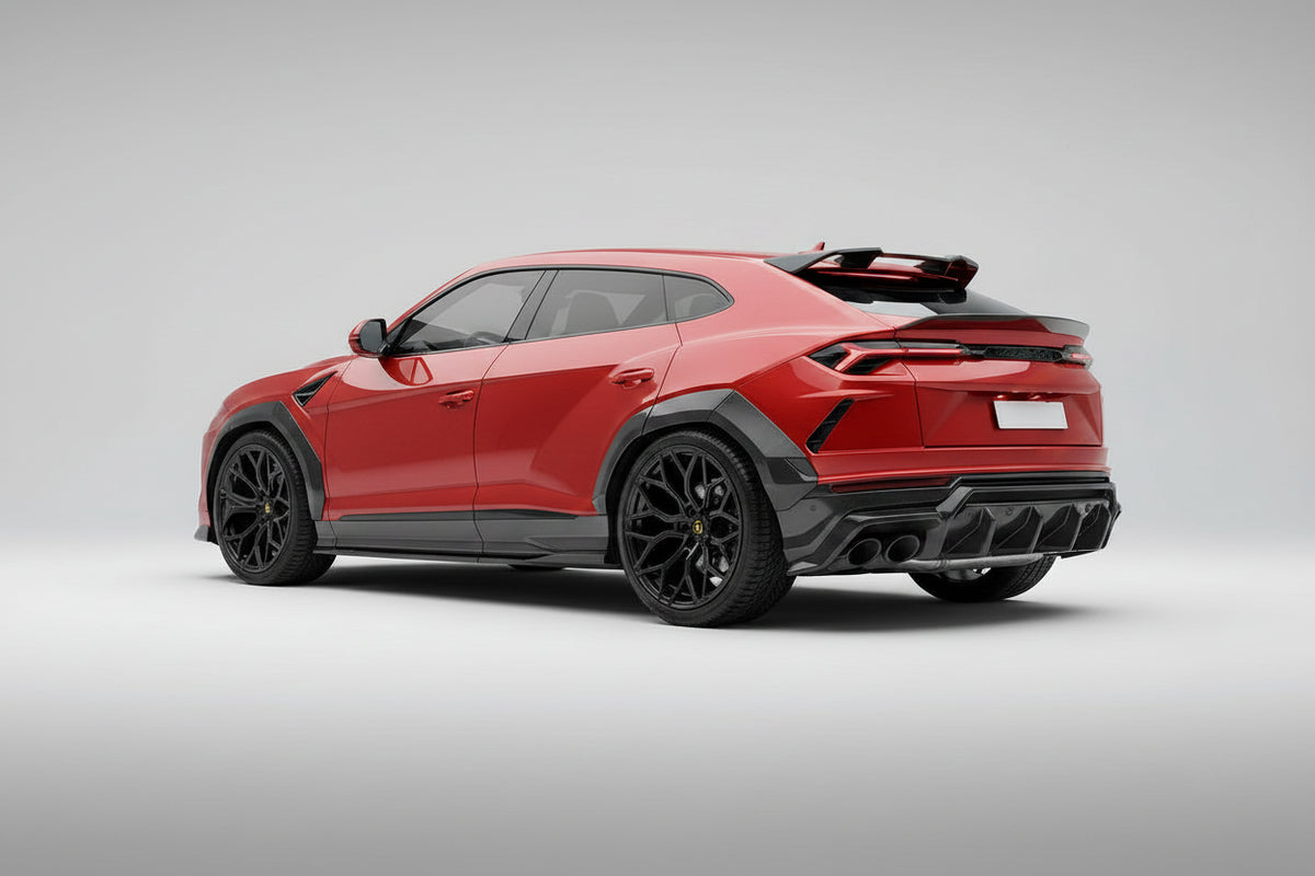 Lamborghini Urus Carbon Fibre Roof Spoiler Fitted To Vehicle In A Studio Setting