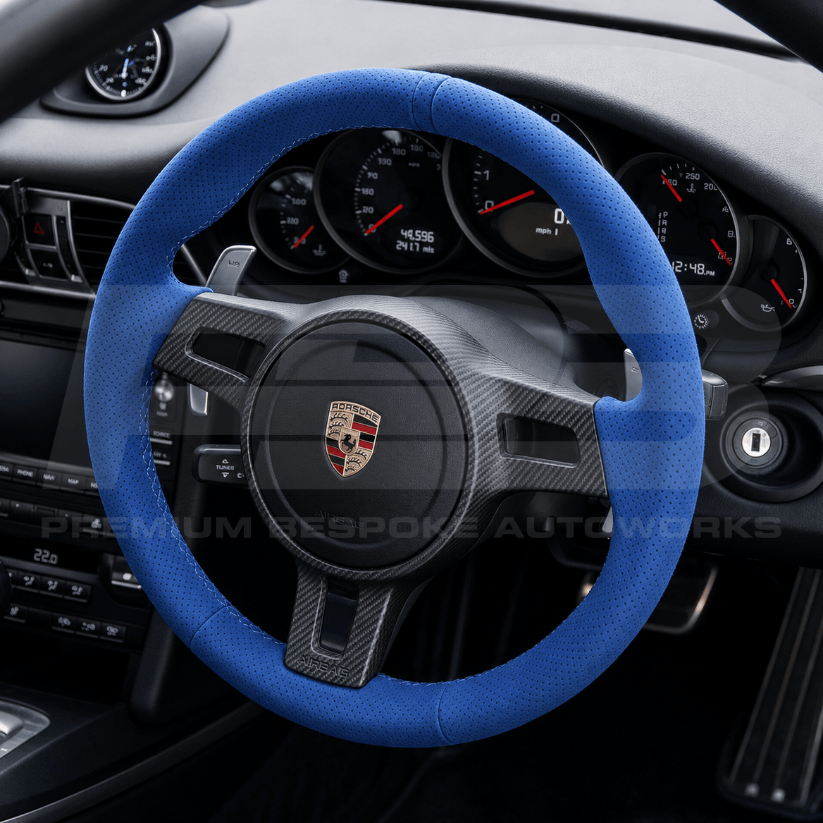 Porsche 997ncutom steering wheel in blue alcantara