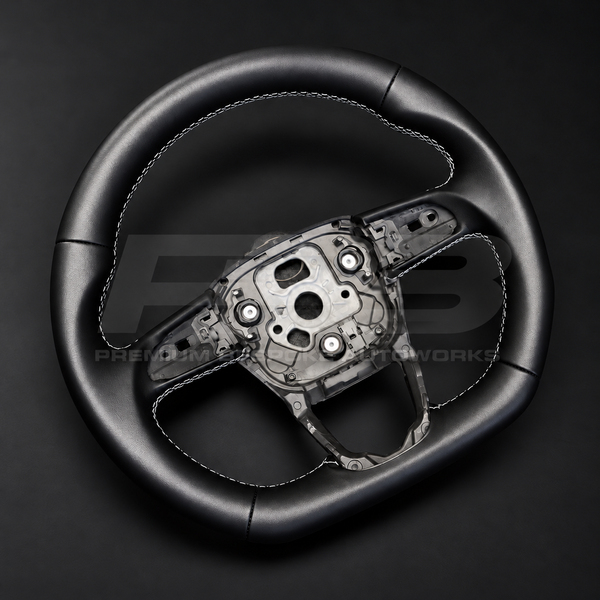 Audi Q8 Steering Wheel, Full Black Nappa Leather with Grey Stitching and Thick Rim, Customer Build