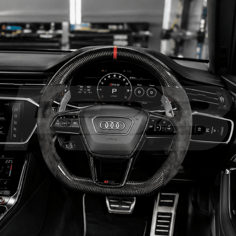 audi rs7 4k8 custom steering wheel in carbon fibre with black alcantara grips