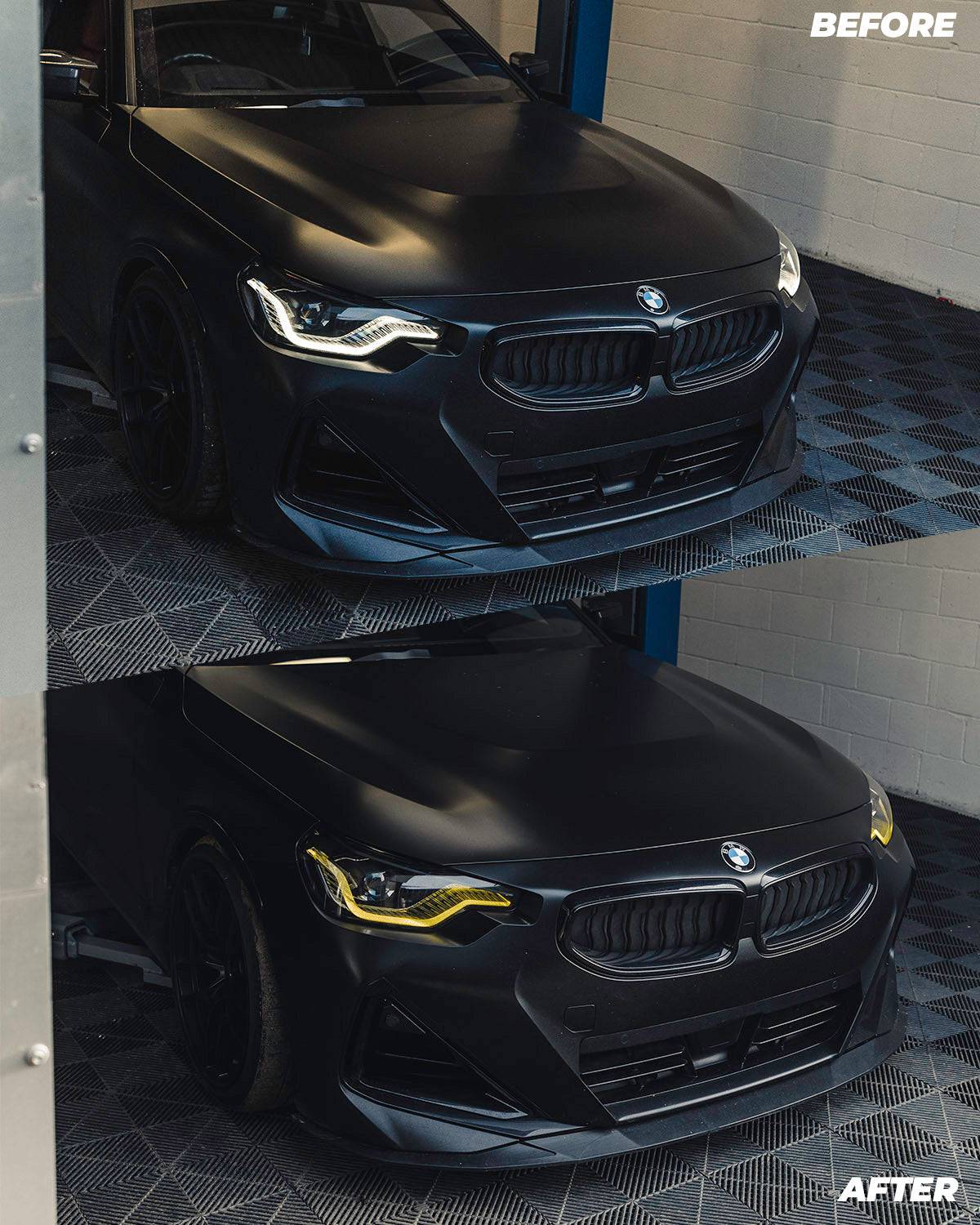 BMW M2 G87 CSL yellow DRL module set before and after