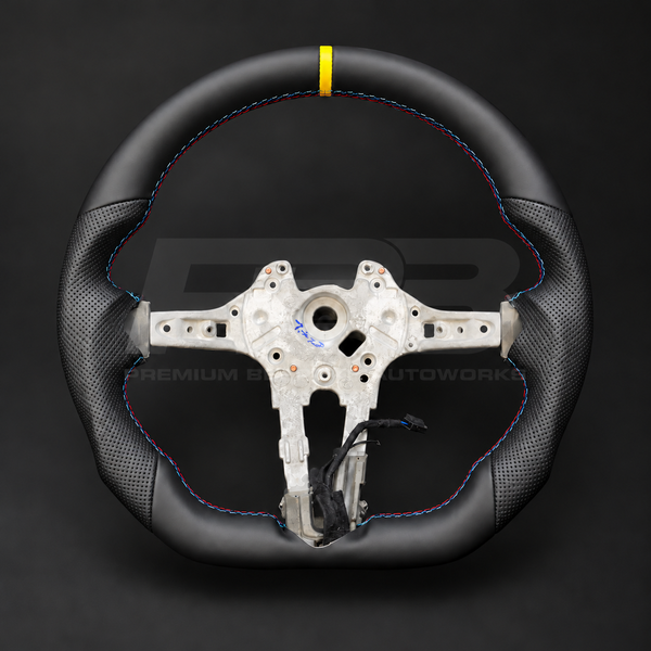 BMW M2 F87 Steering Wheel, Black Leather with Perforated Grips and Yellow Marker, Heated, Customer Build