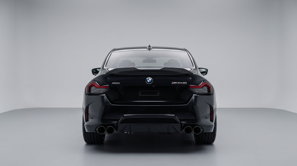 BMW M2 G87 & M240i G42 pre-preg carbon fibre rear spoiler fitted to a gloss black 2 Series - Premium Bespoke AutoWorks