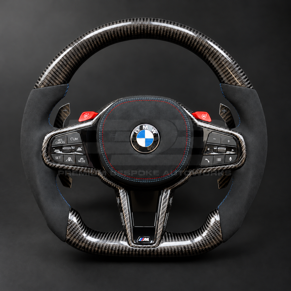 BMW M3 G80 LCI Steering Wheel, Flat Bottom Carbon Fibre and Alcantara with M Stitching and Magnetic Paddles, Customer Build