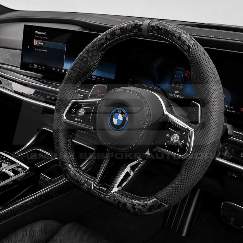 Bespoke BMW 7 Series i7 G70 steering wheel in forged carbon fibre