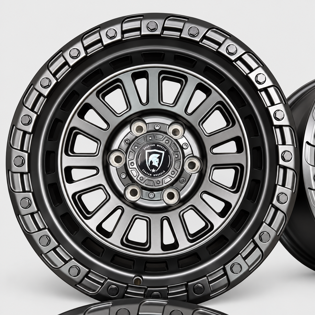 Ford Ranger 17 inch satin black off road alloy wheels close detail of face and rim bolts - Premium Bespoke AutoWorks