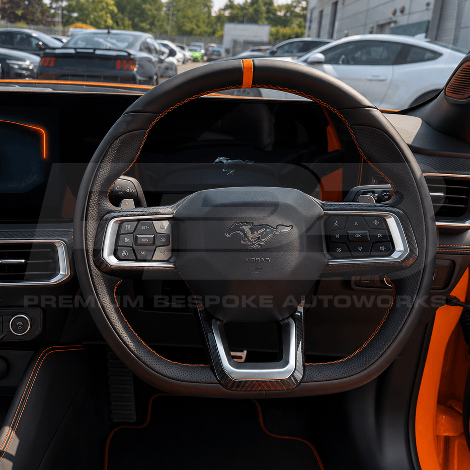 Ford Mustang S650 custom steering wheel in leather, built to order by Premium Bespoke AutoWorks