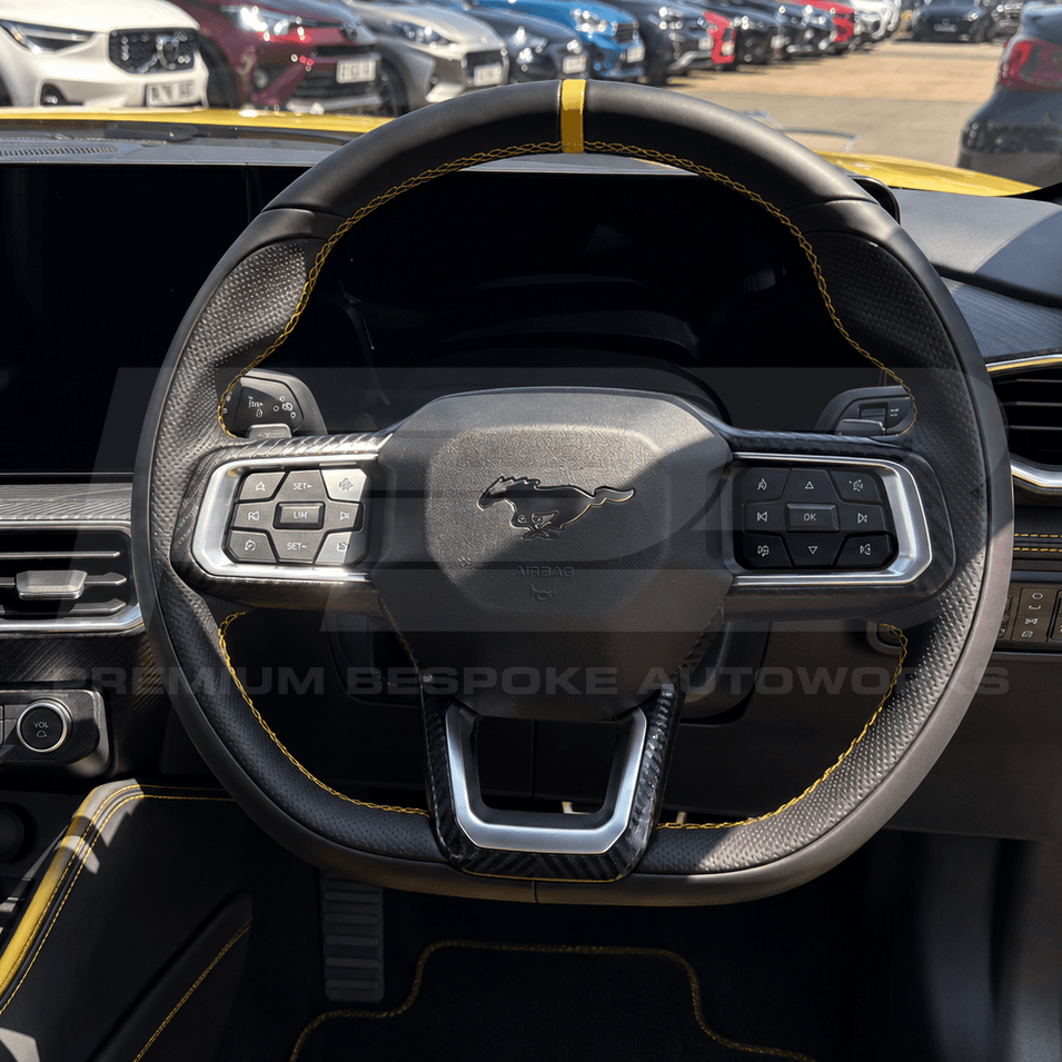 Ford Mustang S650 steering wheel upgrade, hand finished on a genuine OEM core