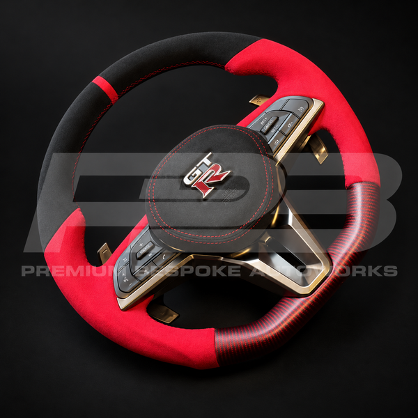 Nissan GT-R R35 EBA Steering Wheel, Red Alcantara and Red Carbon Fibre, Customer Build