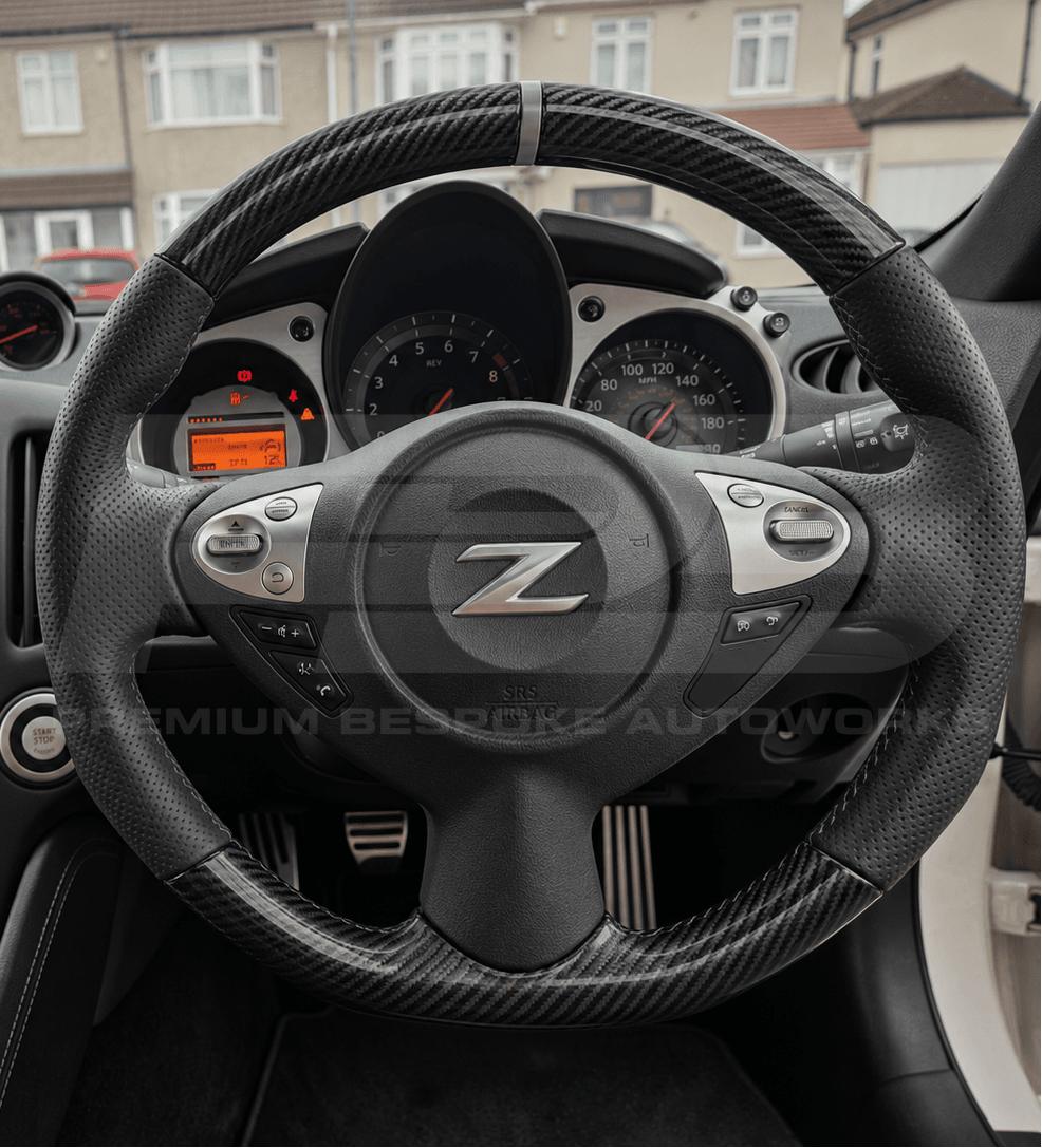 Nissan custom steering wheel, hand-finished to order by Premium Bespoke AutoWorks