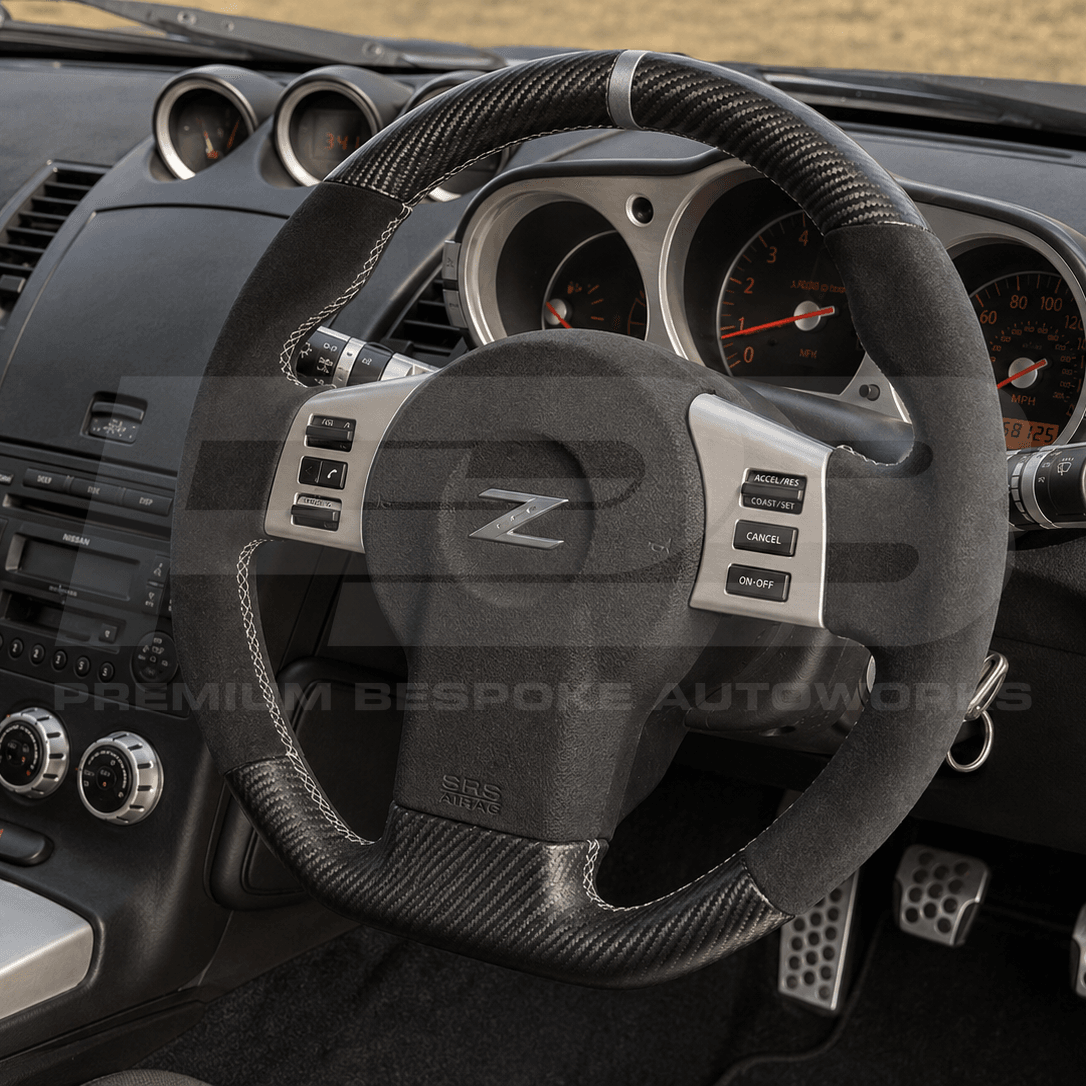 Nissan custom steering wheel, hand-finished to order by Premium Bespoke AutoWorks
