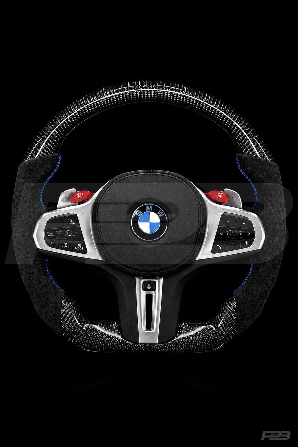 PBAW BMW M3 G80 Carbon Alcantara steering wheel — Complete Blue stitching
