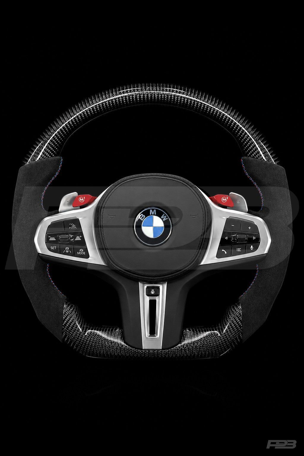 PBAW BMW M3 G80 Carbon Alcantara steering wheel — Complete M-Colours stitching