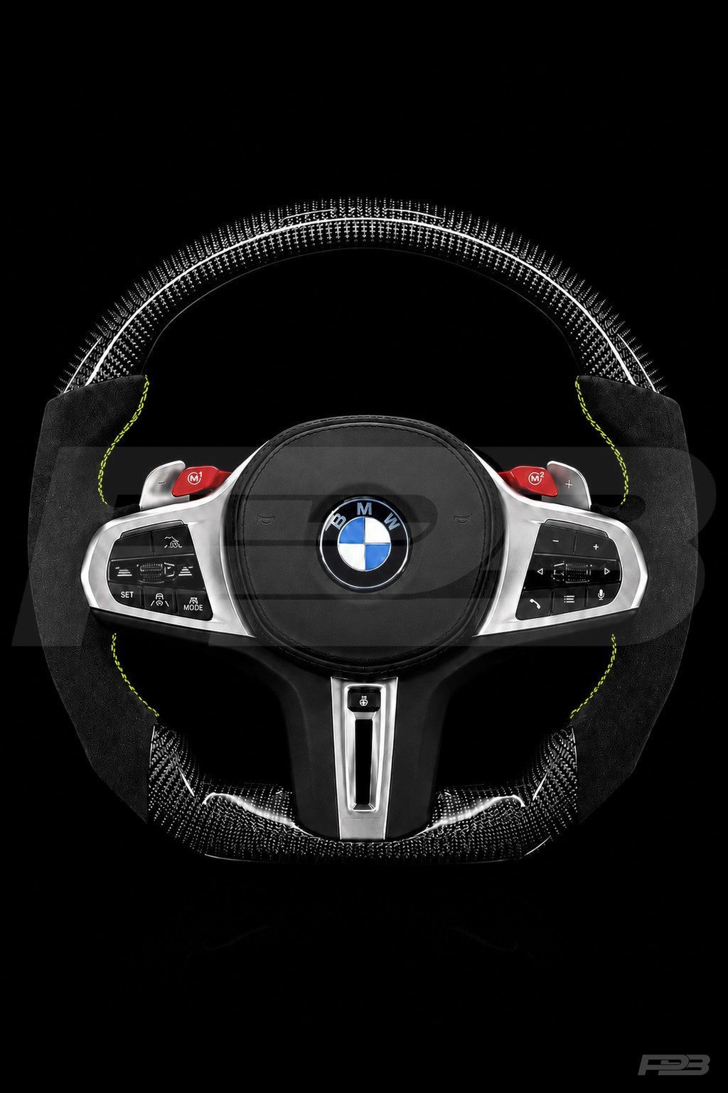 PBAW BMW M4 G82 Carbon Alcantara steering wheel — Complete Yellow stitching