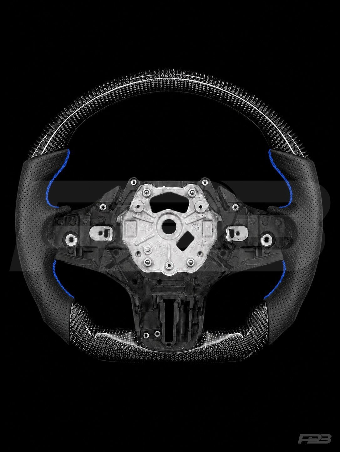 PBAW BMW M3 G80 Carbon Perforated steering wheel — Exposed Blue stitching