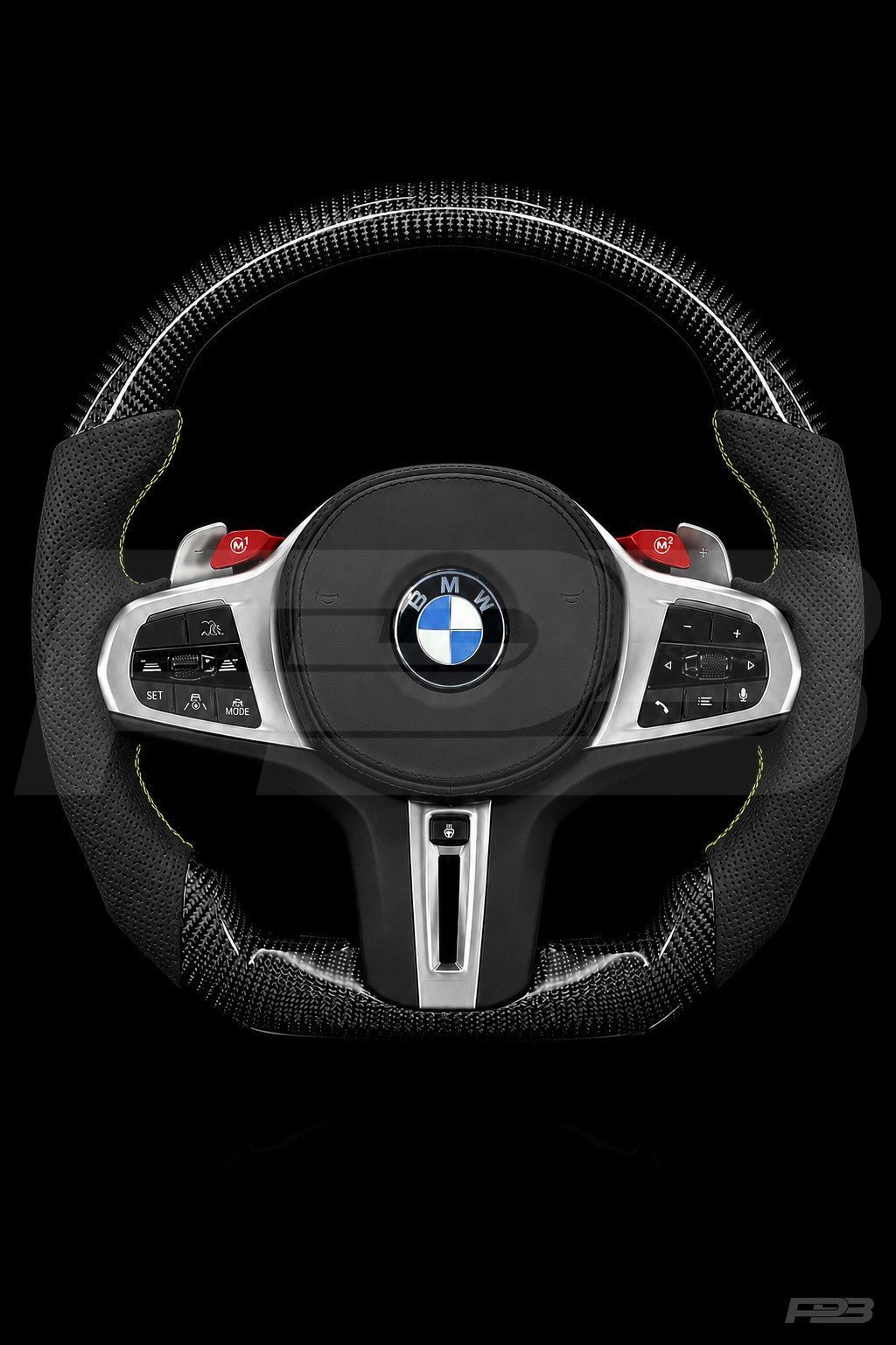 PBAW BMW M4 G82 Carbon Perforated steering wheel — Complete Lime stitching