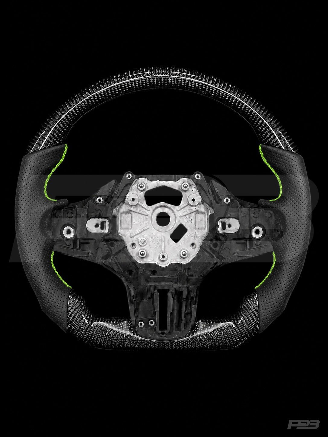 PBAW BMW M3 G80 Carbon Perforated steering wheel — Exposed Lime stitching