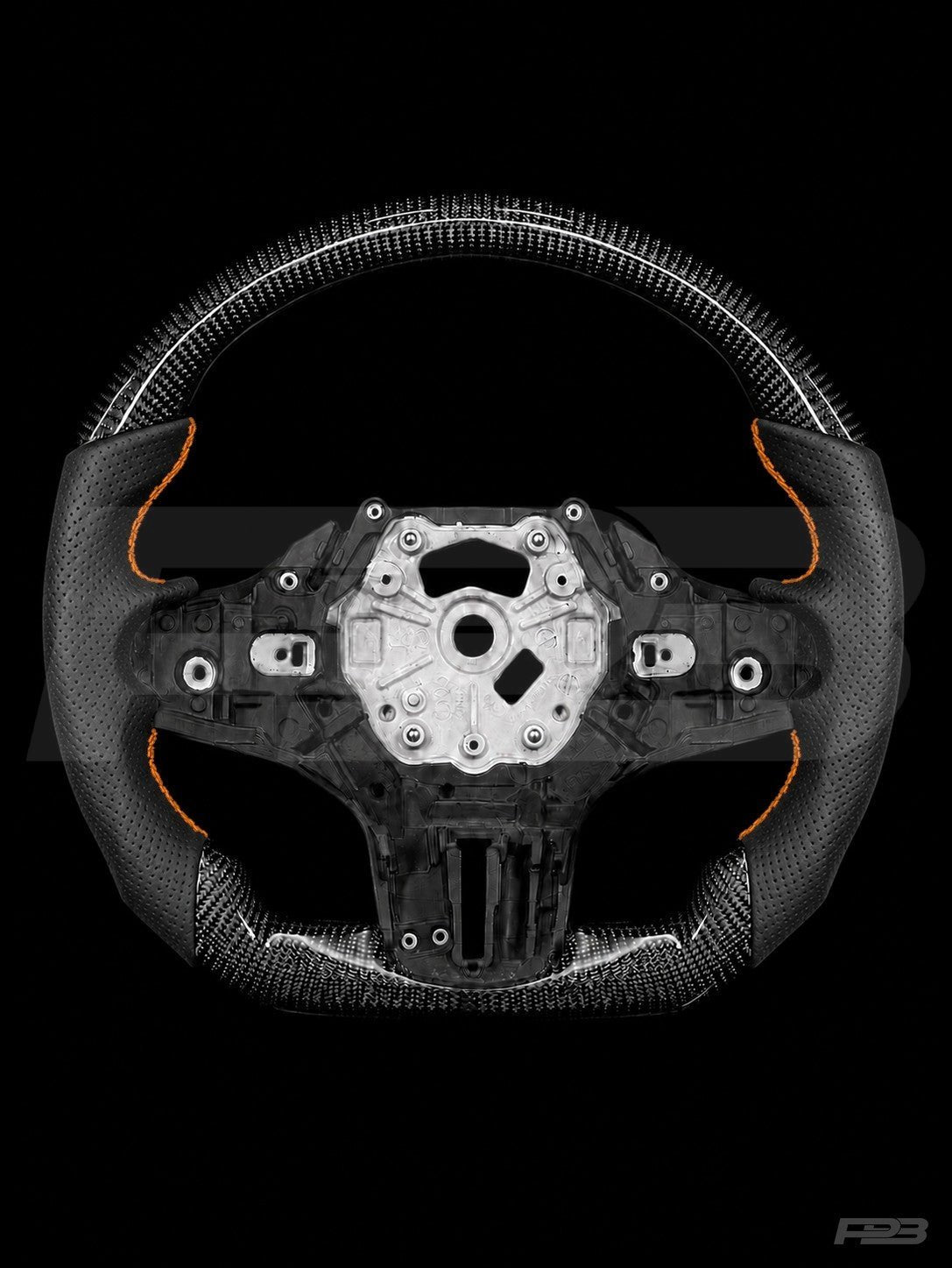 PBAW BMW M4 G82 Carbon Perforated steering wheel — Exposed Orange stitching