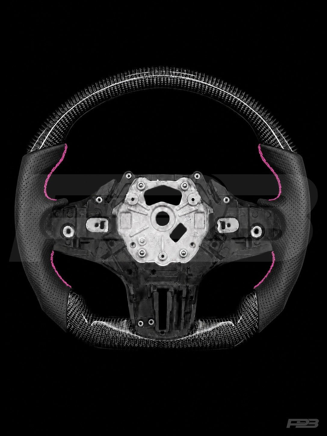 PBAW BMW M3 G80 Carbon Perforated steering wheel — Exposed Pink stitching