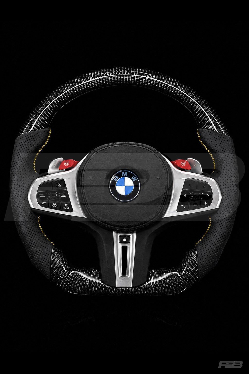 PBAW BMW M4 G82 Carbon Perforated steering wheel — Complete Yellow stitching