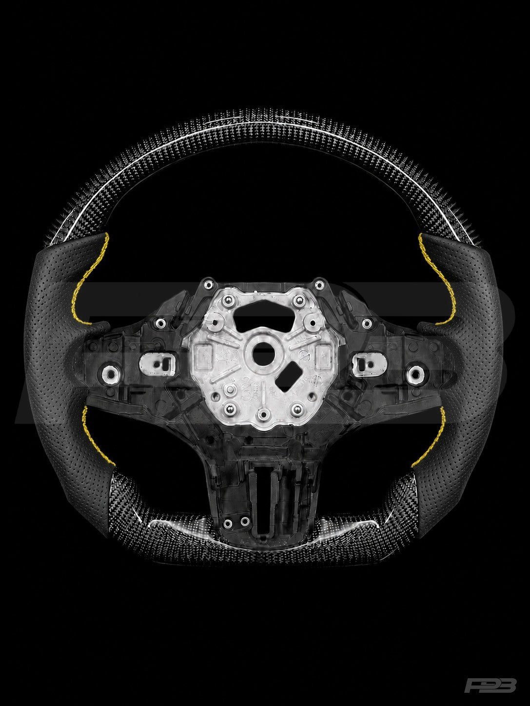 PBAW BMW M4 G82 Carbon Perforated steering wheel — Exposed Yellow stitching