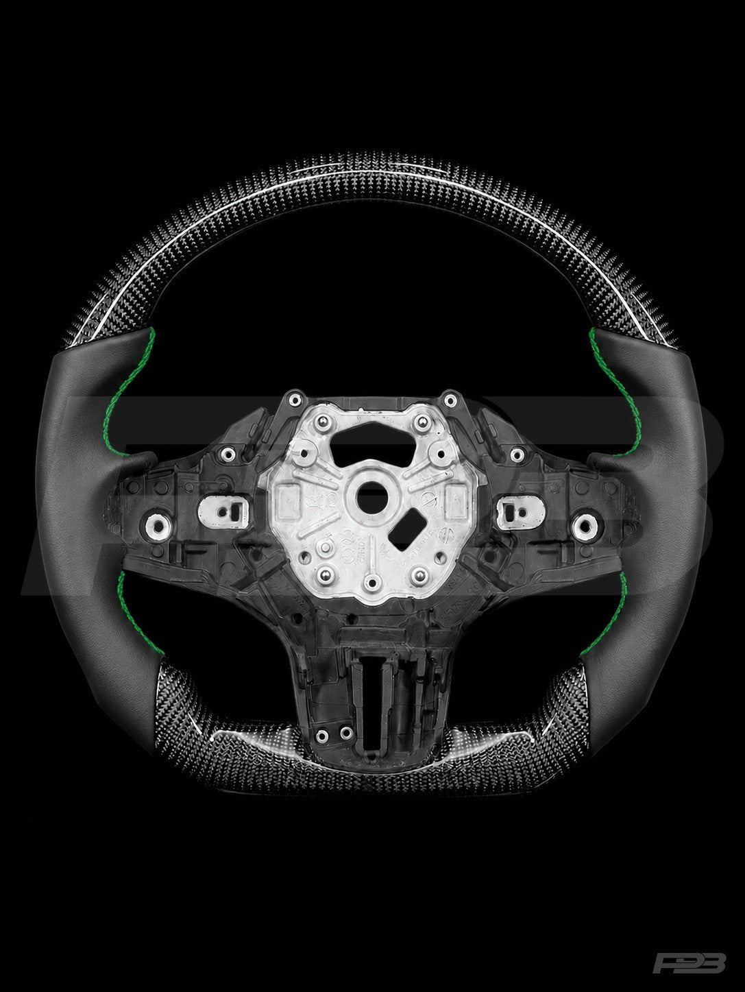 PBAW BMW M3 G80 Carbon Sport steering wheel — Exposed Green stitching