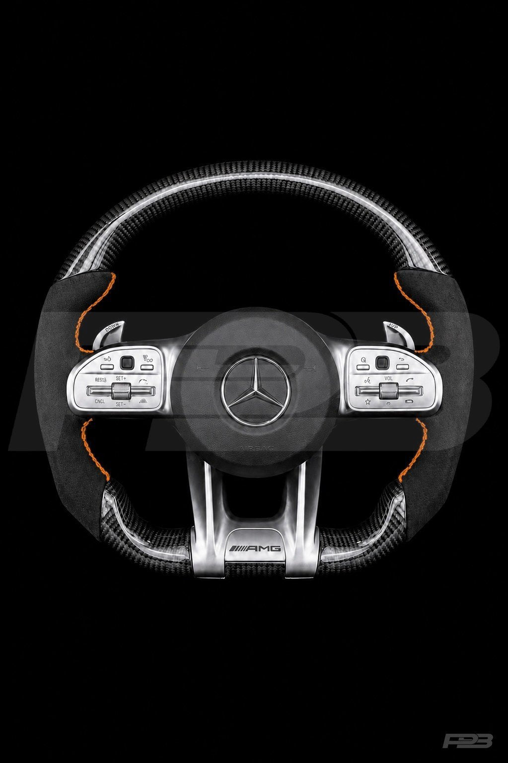 PBAW Mercedes-AMG C63 W205 Facelift Carbon Alcantara steering wheel — Complete Orange stitching