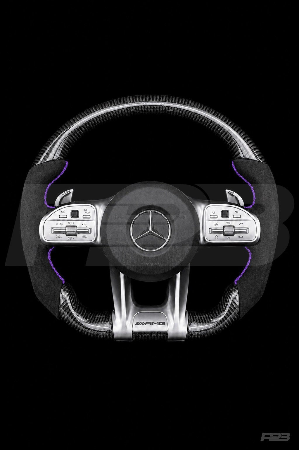 PBAW Mercedes-AMG C63 W205 Facelift Carbon Alcantara steering wheel — Complete Purple stitching
