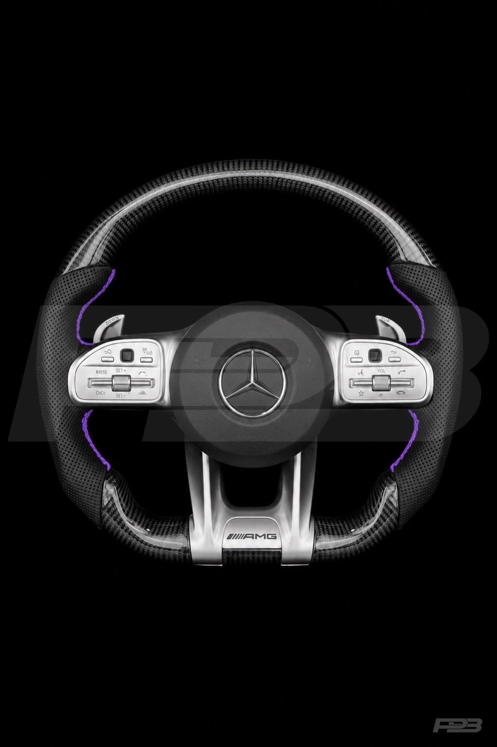 PBAW Mercedes-AMG C63 W205 Facelift Carbon Perforated steering wheel — Complete Purple stitching