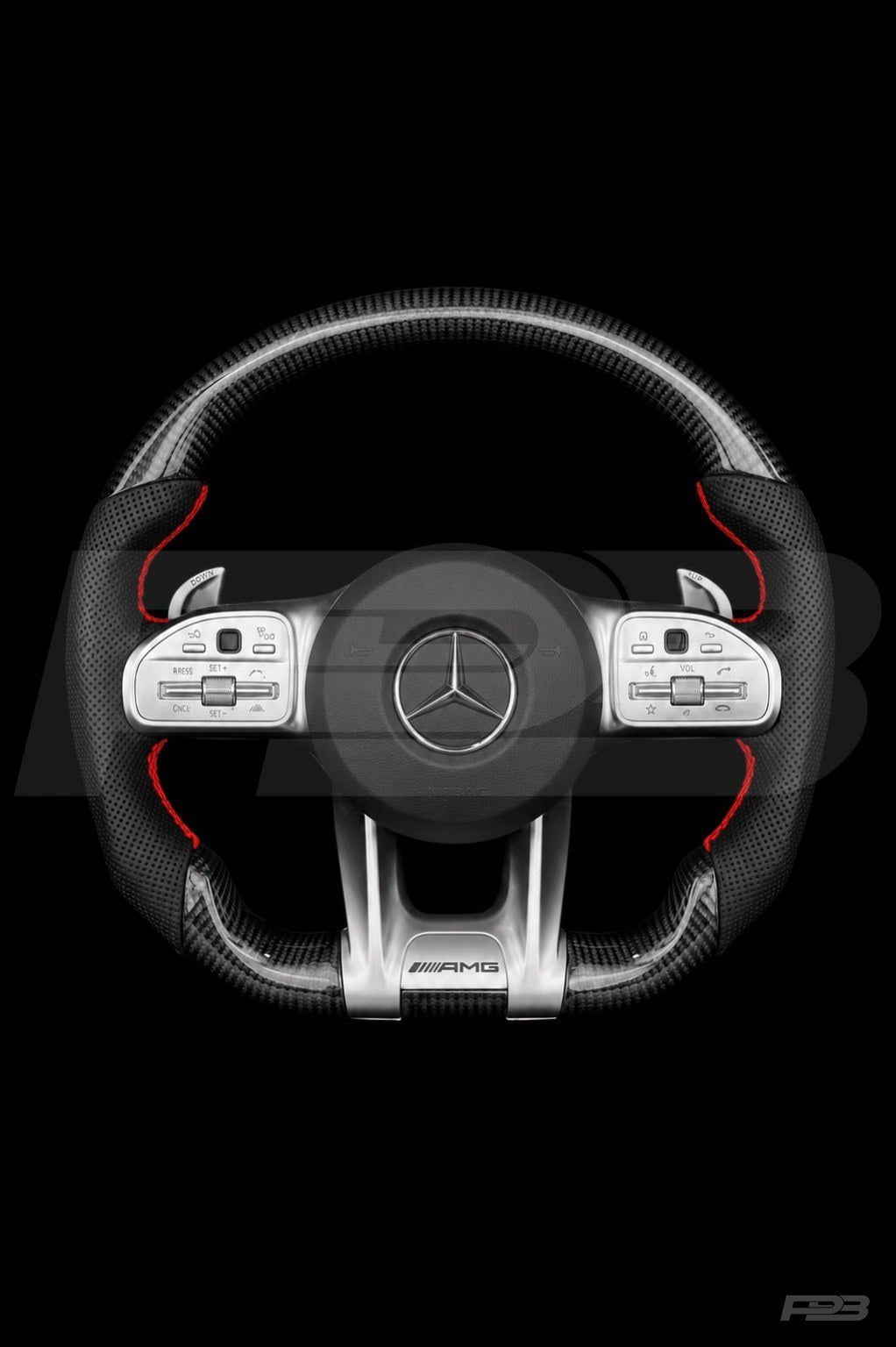 PBAW Mercedes-AMG C63 W205 Facelift Carbon Perforated steering wheel — Complete Red stitching