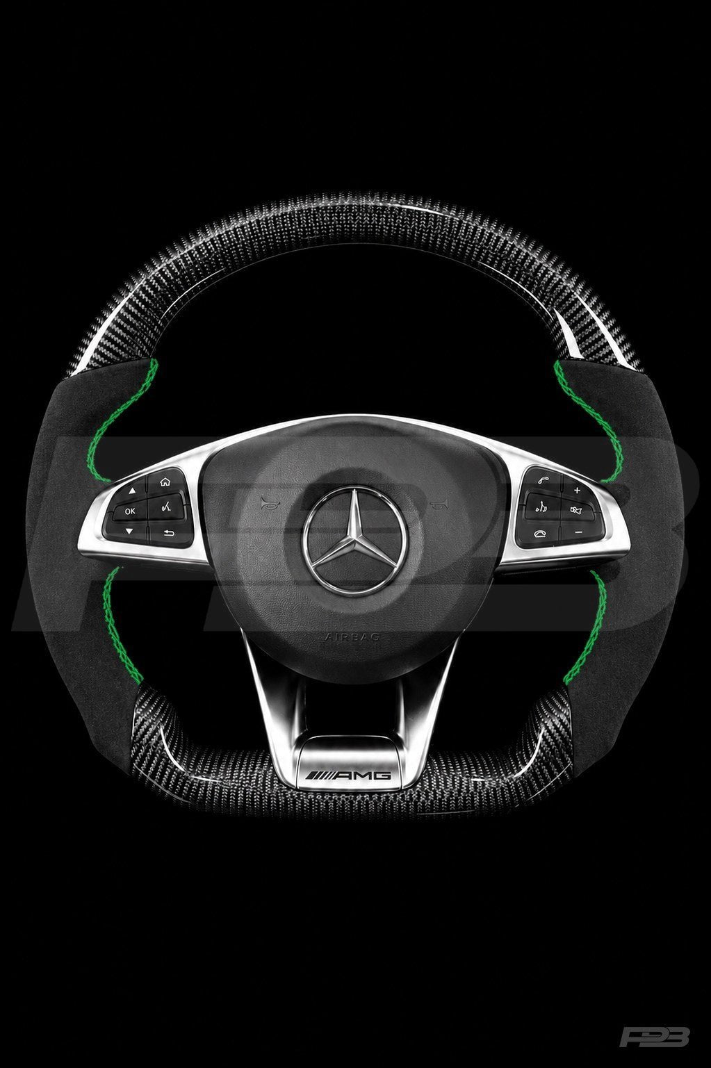 Mercedes C63 W205 Pre-Facelift Carbon Alcantara — complete view, Green stitching
