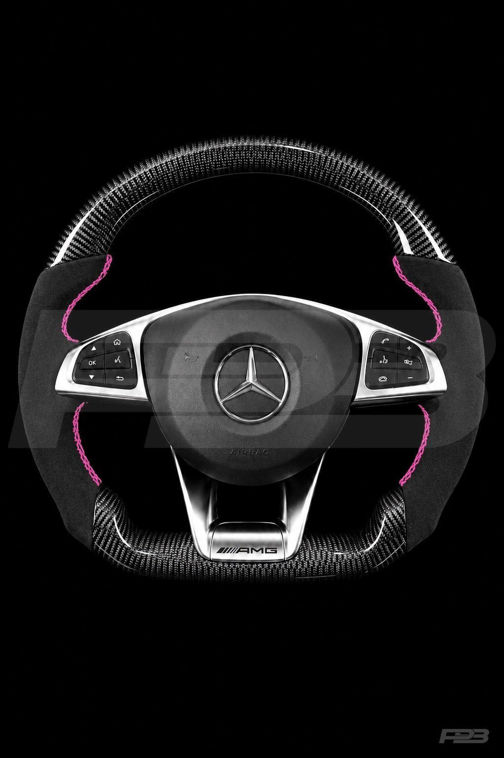 Mercedes C63 W205 Pre-Facelift Carbon Alcantara — complete view, Pink stitching