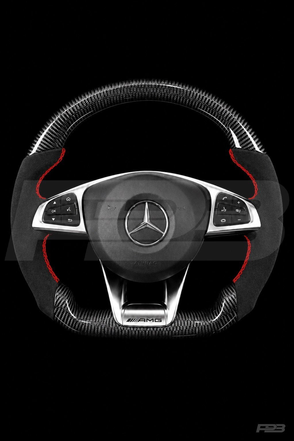 Mercedes C63 W205 Pre-Facelift Carbon Alcantara — complete view, Red stitching