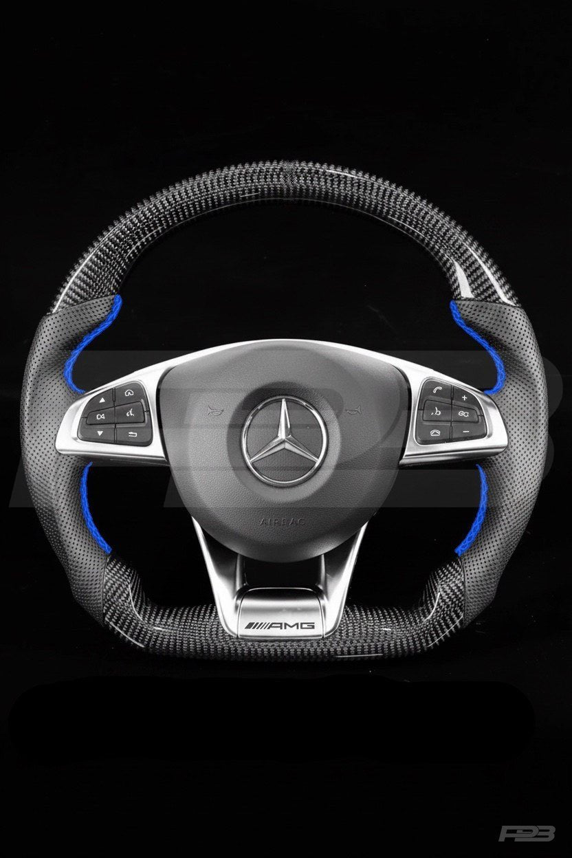Mercedes C63 W205 Pre-Facelift Carbon Perf — complete view, Blue stitching