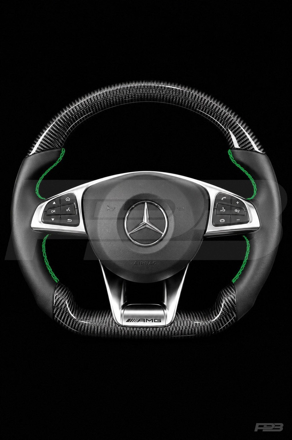 Mercedes C63 W205 Pre-Facelift Carbon Sport — complete view, Green stitching