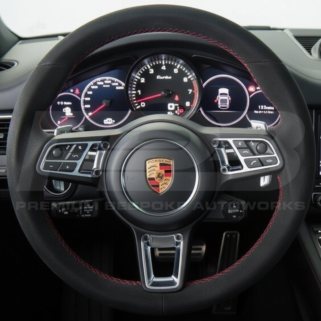 porsche cayenne 9y0 customs steering wheel in black alcantara