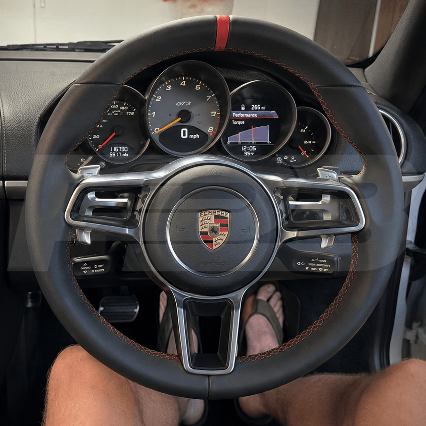 porsche cayman boxster 982 custom steering wheel in black smooth leather