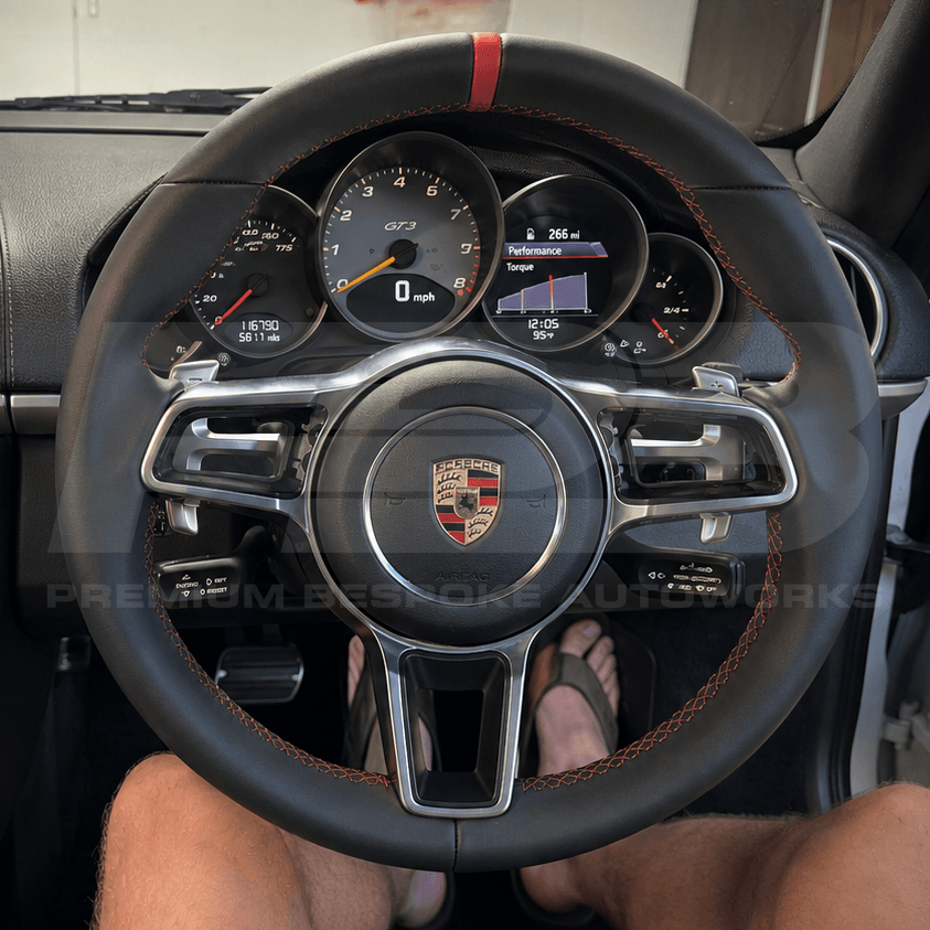 porsche cayman boxster 982 custom steering wheel in black smooth leather