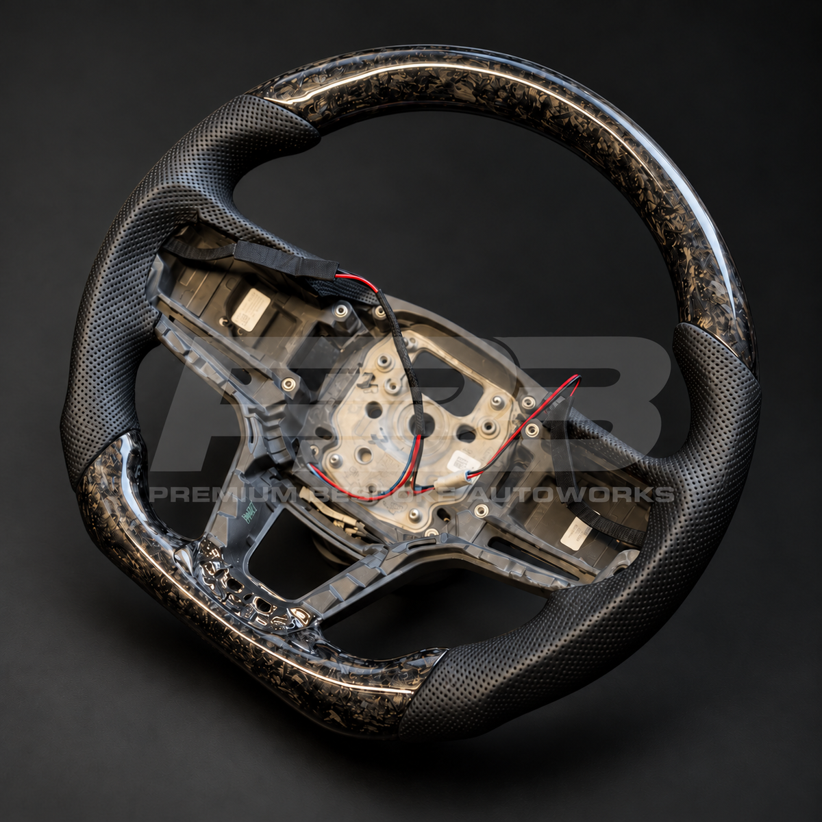 Range Rover Sport L461 custom steering wheel rotated to show the flat forged carbon bottom section
