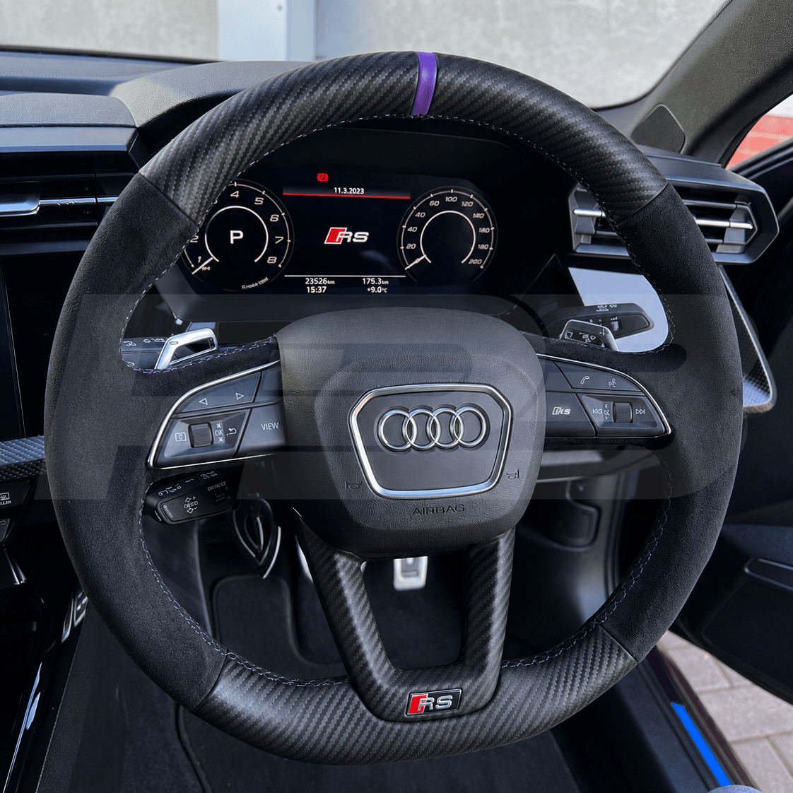 rs3 8y custom steering wheel in matte carbn fibre with black alcantara grips