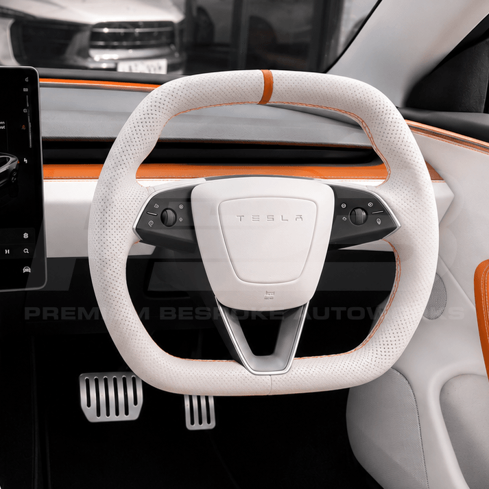Tesla custom steering wheel, hand-finished to order by Premium Bespoke AutoWorks
