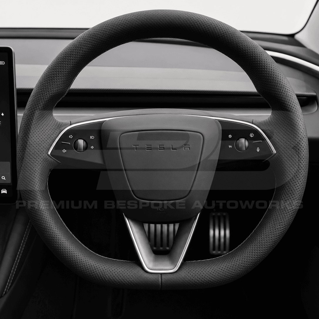 Tesla custom steering wheel, hand-finished to order by Premium Bespoke AutoWorks