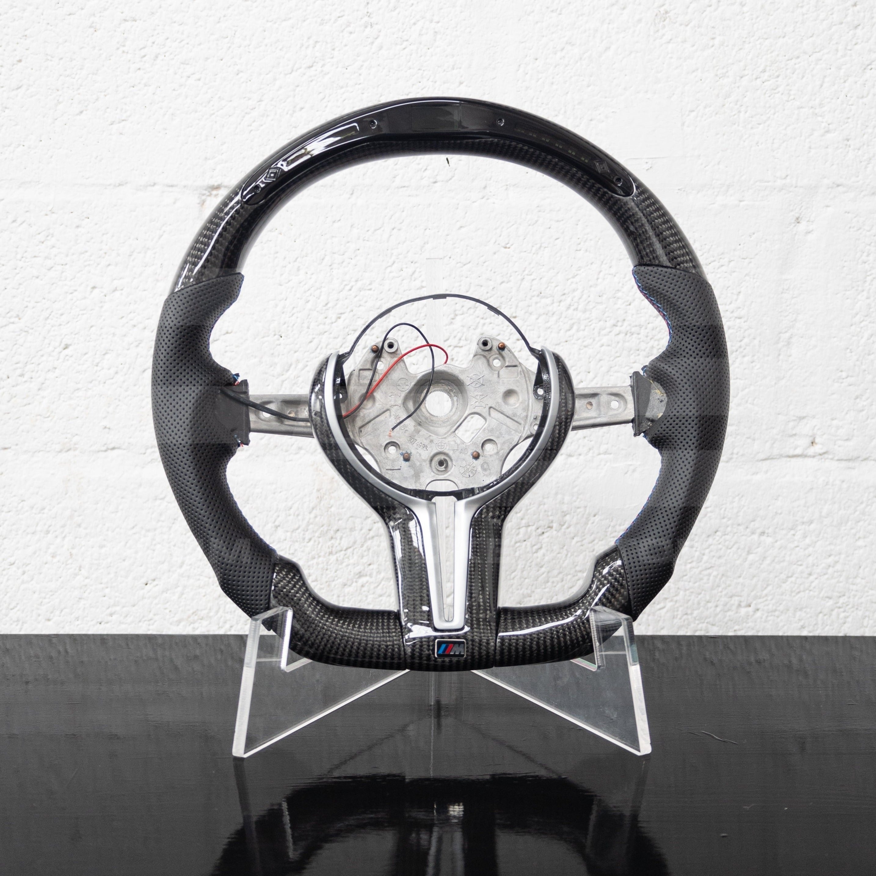 BMW M3 M4 Carbon Fibre LED Steering Wheel With Perforated Leather Grips | Premium Bespoke AutoWorks