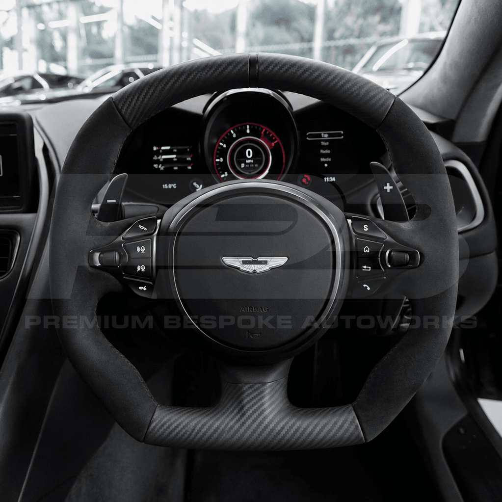 Aston Martin custom steering wheel, hand-finished by Premium Bespoke AutoWorks