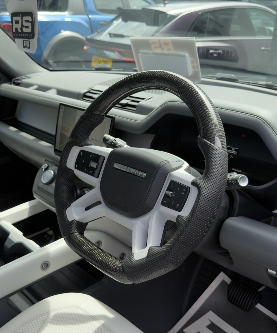Land Rover Defender L663 Steering Wheel, Flat Bottom Carbon Fibre with Perforated Leather Grips, Heated, Customer Build