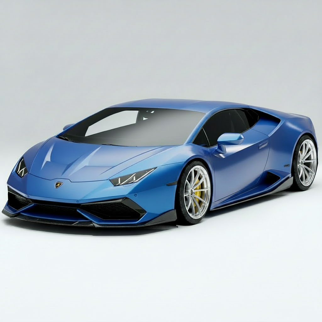 Lamborghini Huracan Carbon fibre side skirt on blue vehicle on silver wheels 
